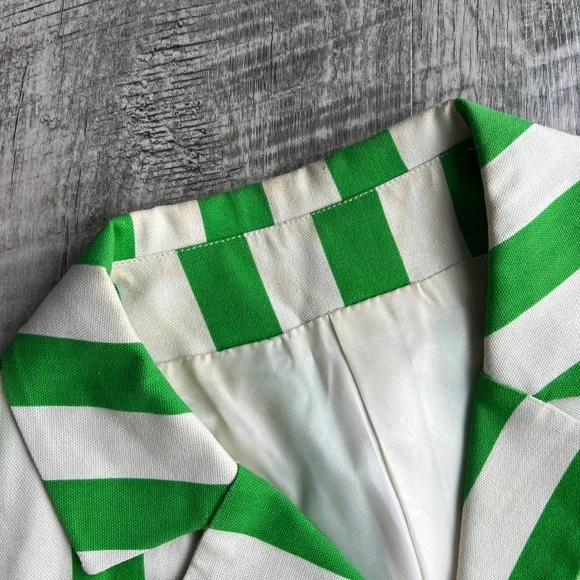 Vintage 1960's Arthur Jay Green and White Striped 3 Piece Jacket Skirt Short Set - Picture 7 of 13